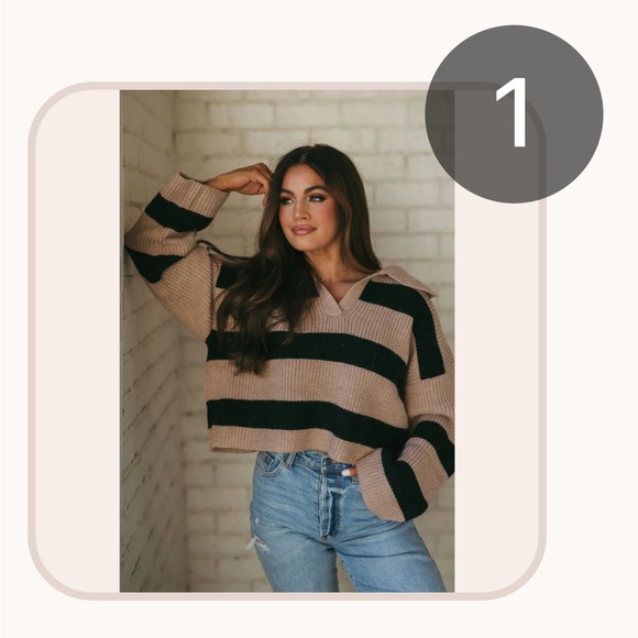 These Three Boutique Striped collared Women's Sweater - Picture 8 of 8